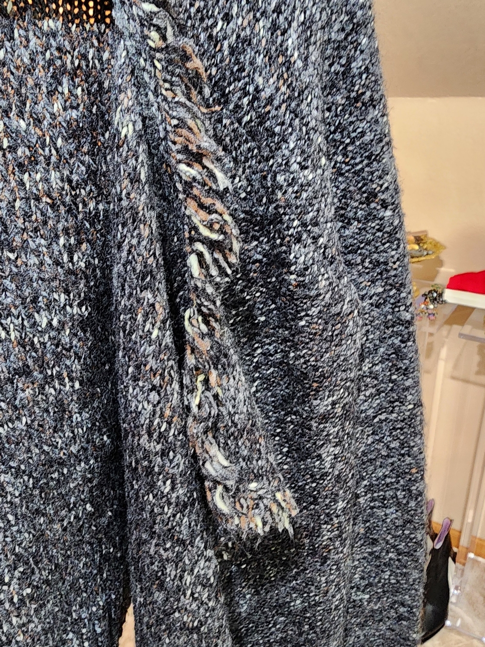 360 Sweater Marled Black Fringe Open-Front Cardigan - Picture 4 of 6